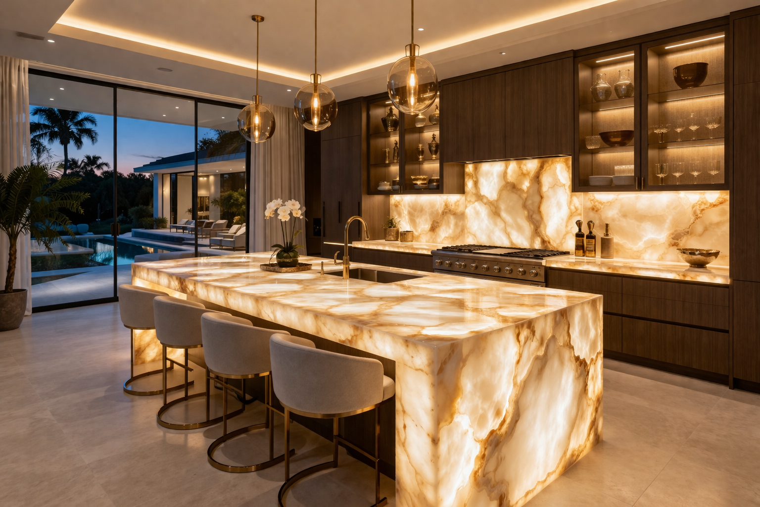 Mr. Marble and Stone luxury onyx installation in Vancouver featuring custom illuminated onyx feature walls, premium interior stone design, bespoke craftsmanship, and ultra-luxury mansion finishes.