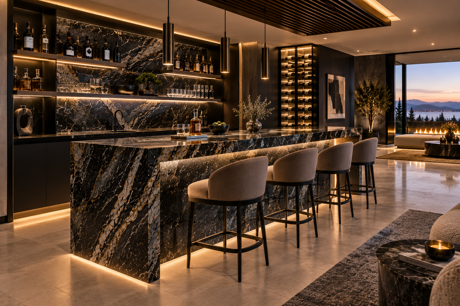 Mr. Marble and Stone granite bar installation in Vancouver and Los Angeles, specializing in custom granite bar tops, granite bar counters, granite backsplashes, and precision granite installation.