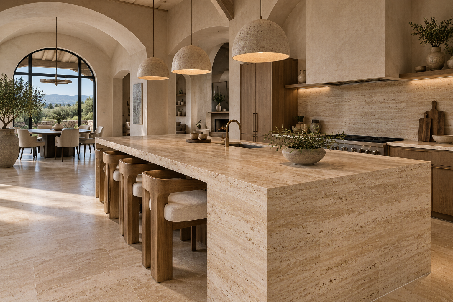Travertine countertop installation by Mr. Marble & Stone in Vancouver and Los Angeles, featuring custom travertine countertops, natural stone fabrication, and precision installation.