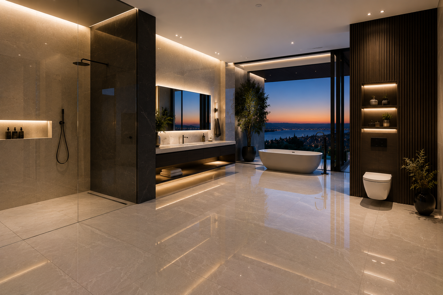 Porcelain bathroom sealing by Mr. Marble & Stone in Vancouver and Los Angeles.