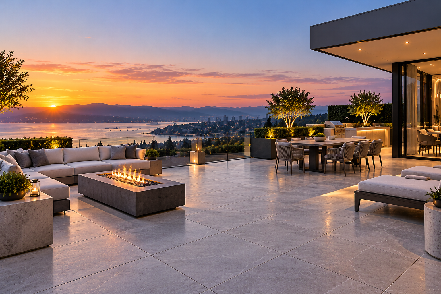 Mr. Marble and Stone rooftop tile and grout cleaning, restoration, repair, and sealing in Vancouver and Los Angeles, featuring professionally maintained outdoor tile surfaces designed for luxury residential and commercial rooftops.