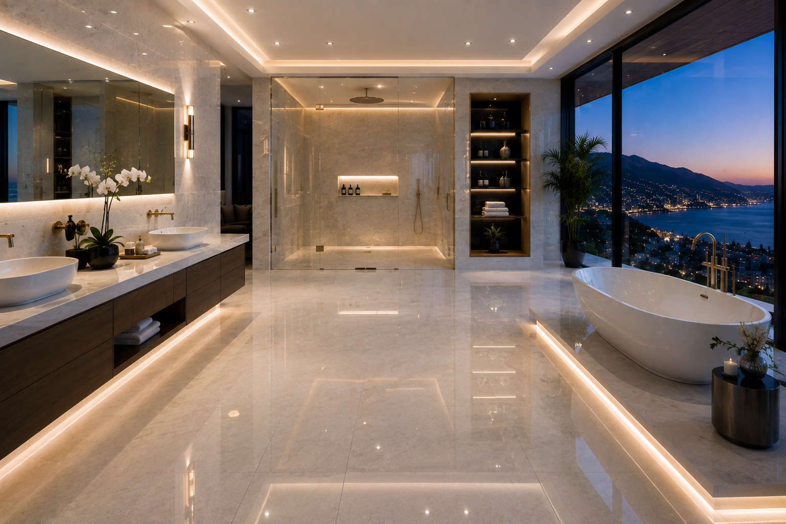 Porcelain bathroom polishing by Mr. Marble & Stone in Vancouver and Los Angeles.