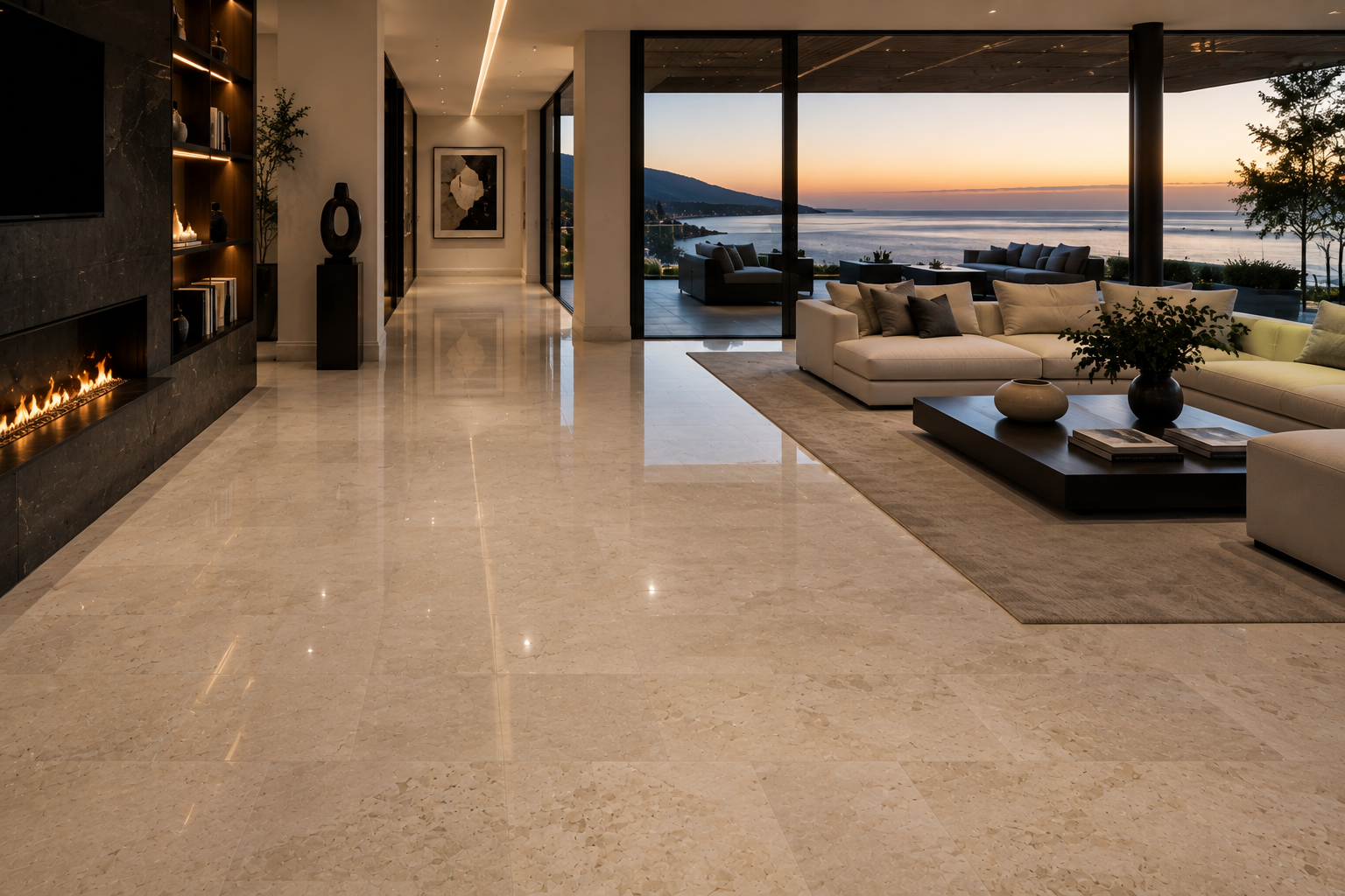 Luxury limestone floor polishing by Mr. Marble and Stone, featuring professional limestone floor polishing, limestone refinishing, natural stone polishing, and limestone sealing for residential and commercial properties in Vancouver and Los Angeles.