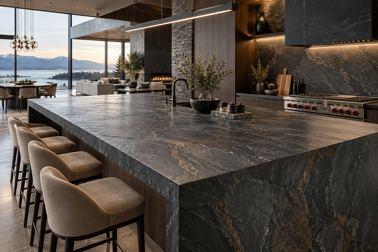 Slate countertop installation by Mr. Marble & Stone in Vancouver and Los Angeles, delivering premium natural slate countertops with expert stone installation and finishing services.