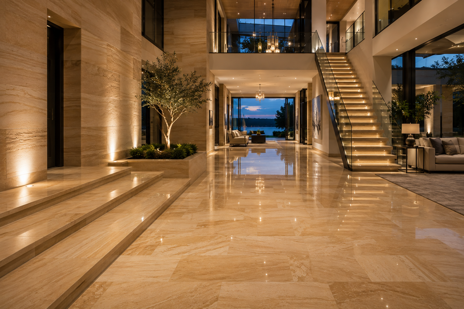 Sandstone polishing, sandstone cleaning, sandstone sealing, sandstone honing, sandstone refinishing, and sandstone restoration in Vancouver and Los Angeles.