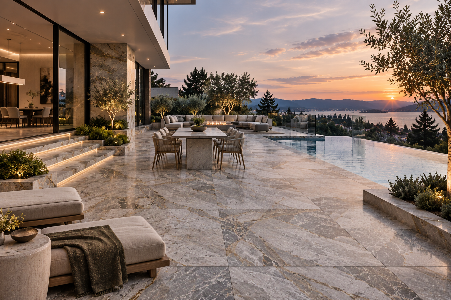 Outdoor quartzite patio installation by Mr. Marble and Stone in Vancouver and Los Angeles, featuring natural quartzite paving, custom quartzite outdoor flooring, luxury patio stonework, and durable quartzite surfaces.