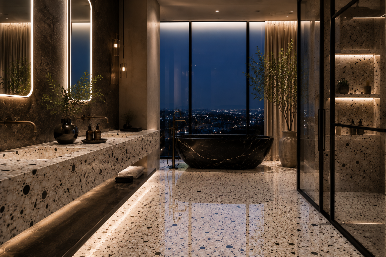 Terrazzo bathroom polishing by Mr. Marble and Stone in Vancouver and Los Angeles.