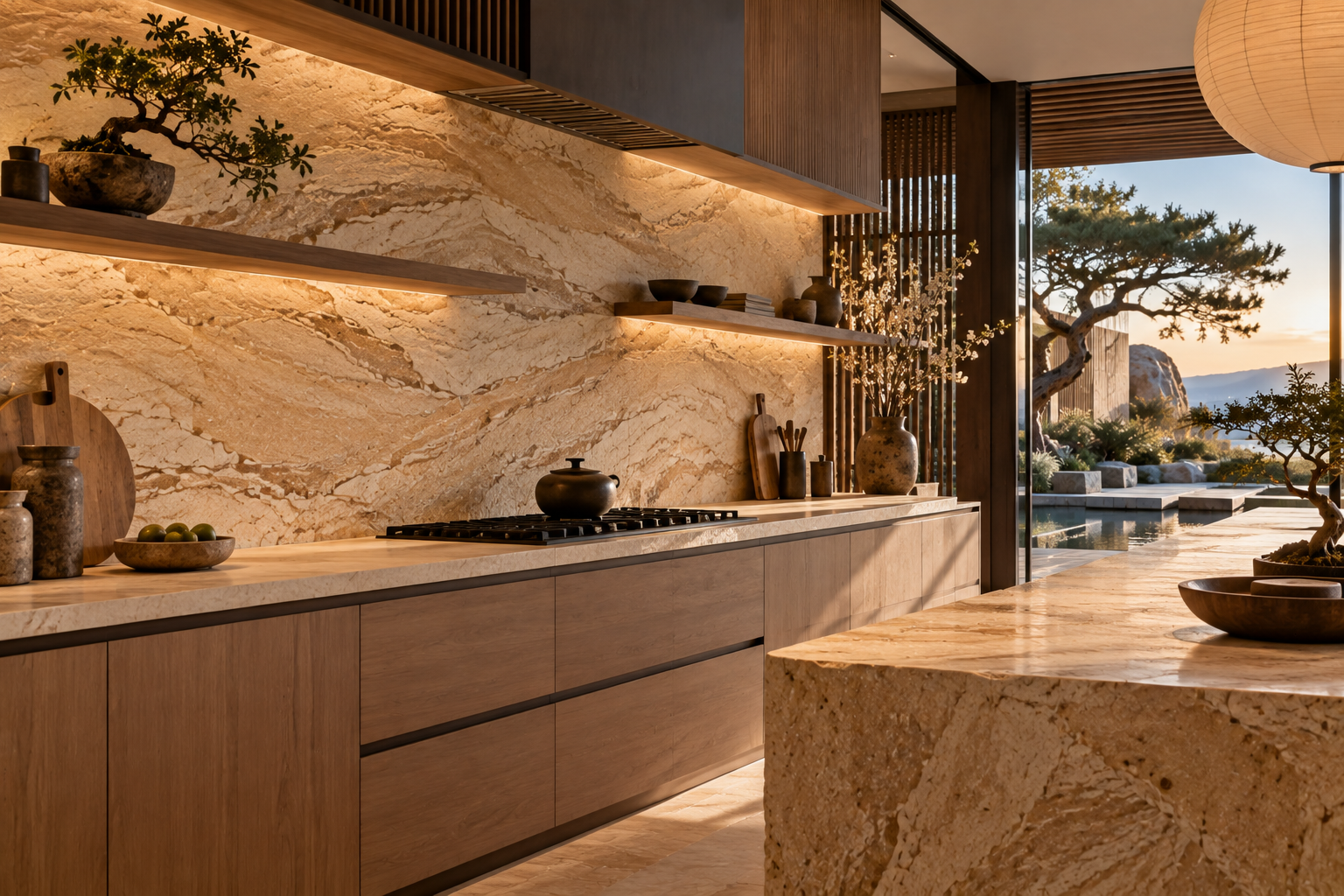 Sandstone Backsplash Installation in Vancouver & Los Angeles | Mr. Marble and Stone — Custom sandstone backsplash installation featuring natural texture, earthy tones, and seamless stone detailing.