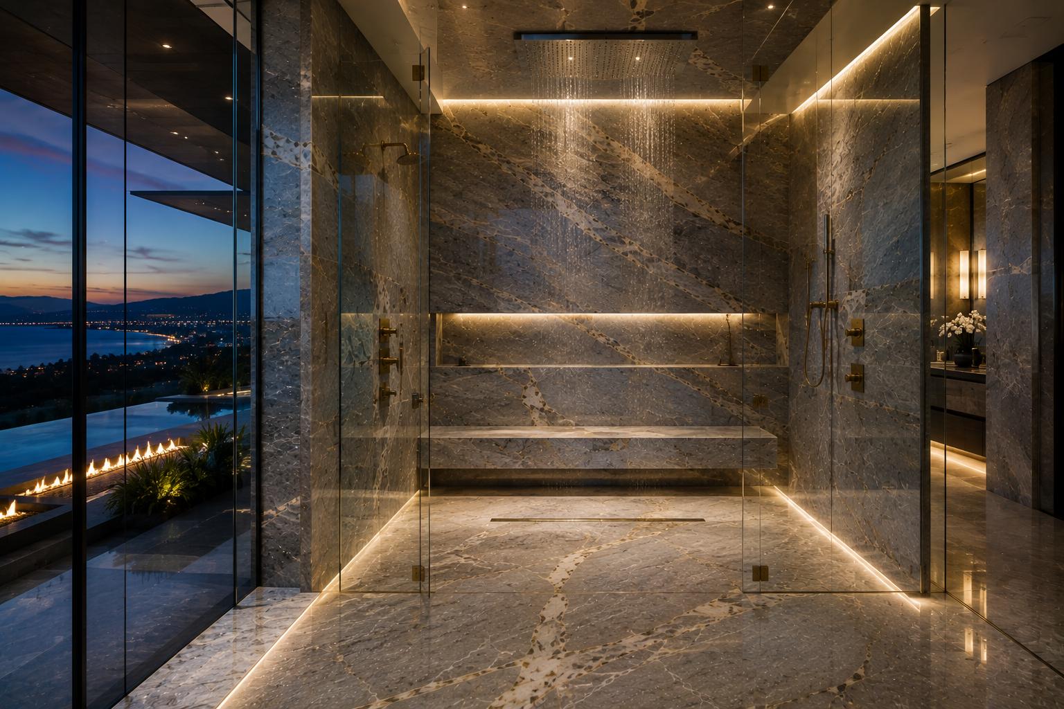 Quartzite shower polishing by Mr. Marble & Stone in Vancouver and Los Angeles.