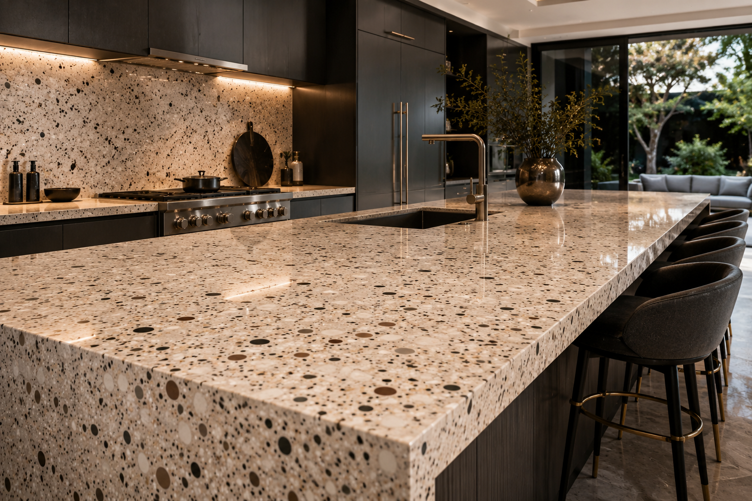Terrazzo countertop restoration by Mr. Marble and Stone in Vancouver and Los Angeles.