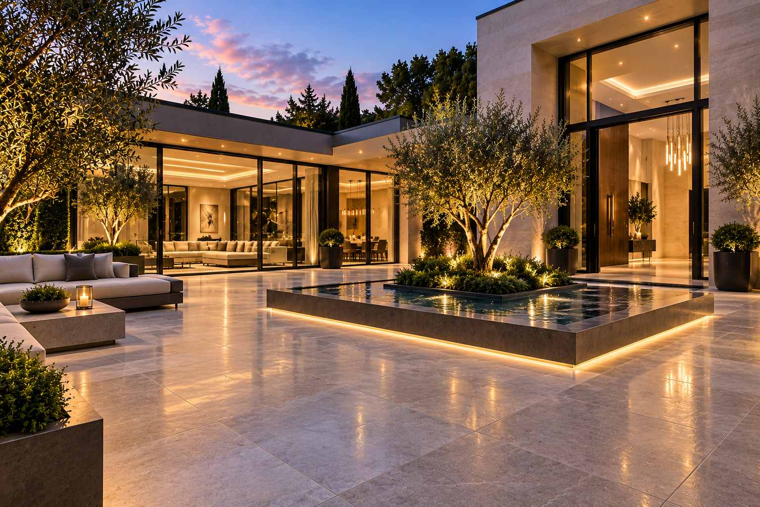 Mr. Marble and Stone courtyard tile and grout cleaning, restoration, repair, and sealing in Vancouver and Los Angeles, restoring clean, durable surfaces for luxury residential and commercial courtyards.