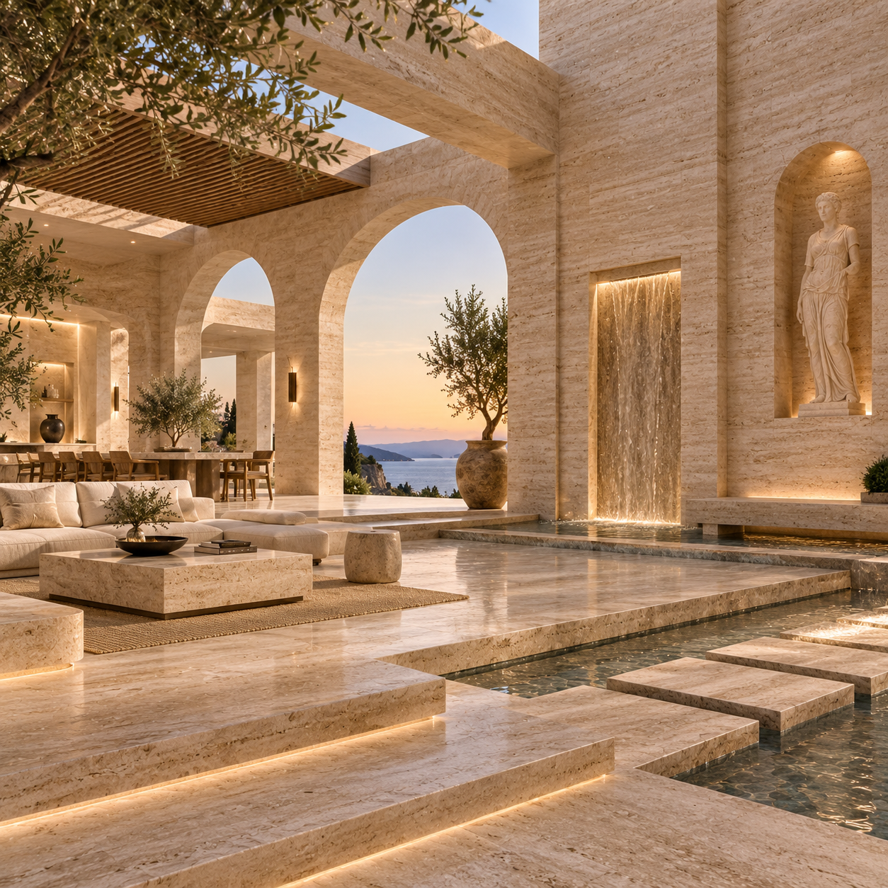 Travertine flooring, travertine walls, travertine showers, travertine countertops, travertine patios, travertine staircases, and custom travertine surfaces professionally installed by Mr. Marble & Stone in Vancouver and Los Angeles.