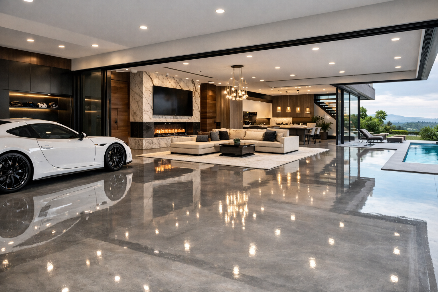 Residential epoxy flooring in Vancouver featuring seamless coatings, metallic and flake finishes, slip-resistant surfaces, and durable high-gloss epoxy systems for garages, basements, and modern home interiors