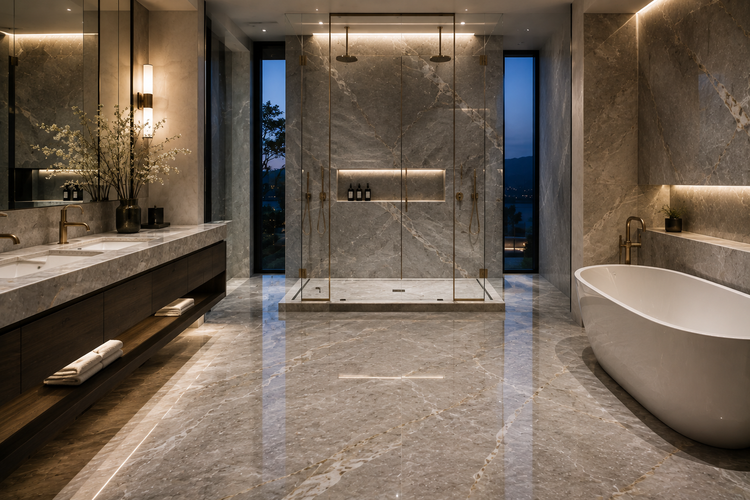 Quartzite bathroom polishing by Mr. Marble & Stone in Vancouver and Los Angeles.