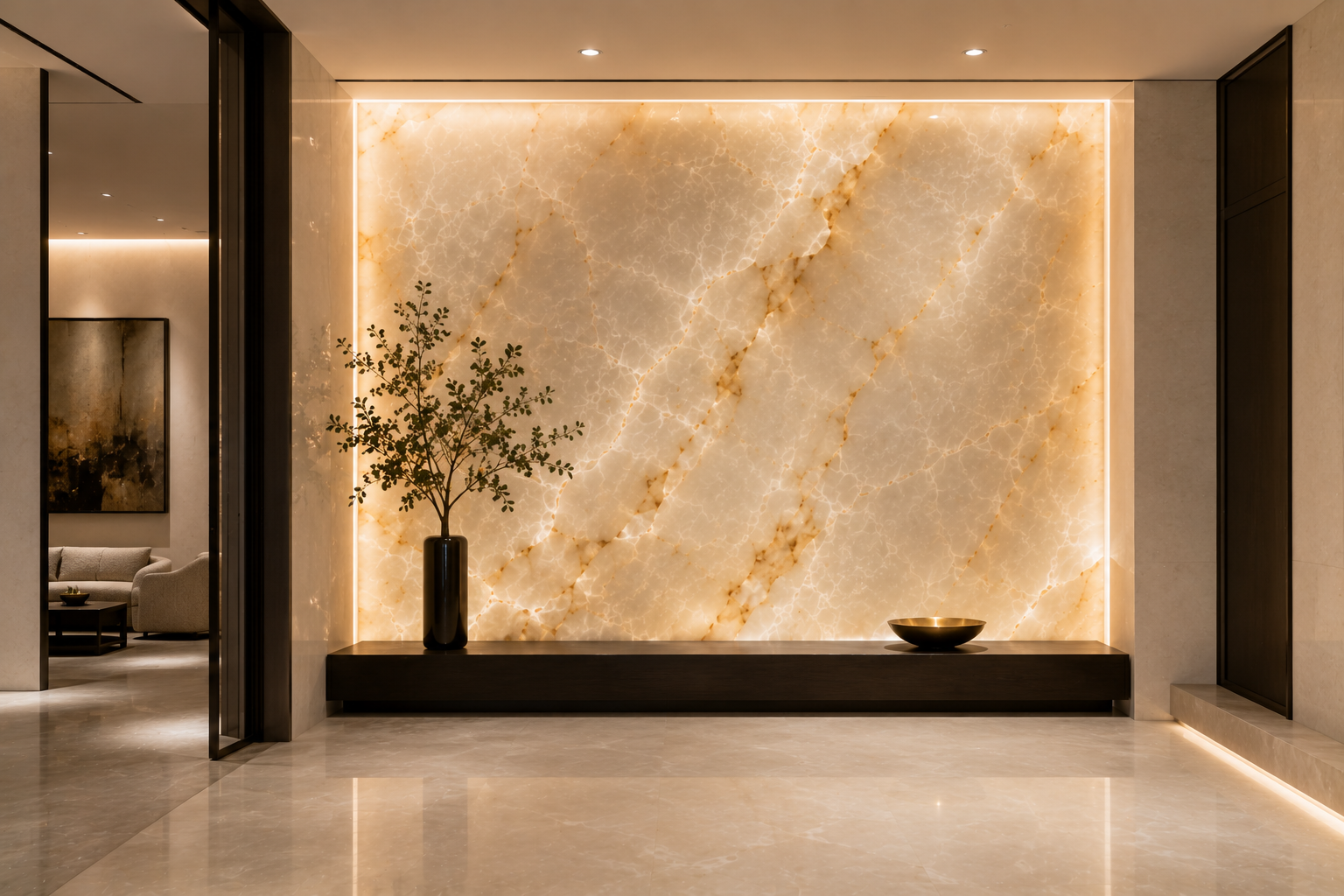 Luxury onyx feature wall restoration and refinishing by Mr. Marble and Stone in Vancouver and Los Angeles.