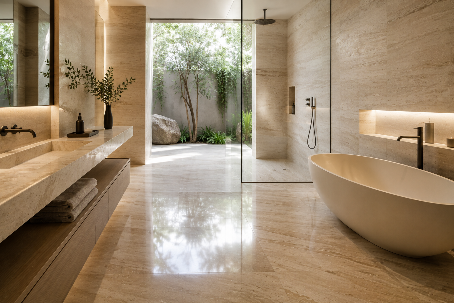 Sandstone bathroom polishing in Vancouver and Los Angeles for refined, clean, professionally restored sandstone surfaces.