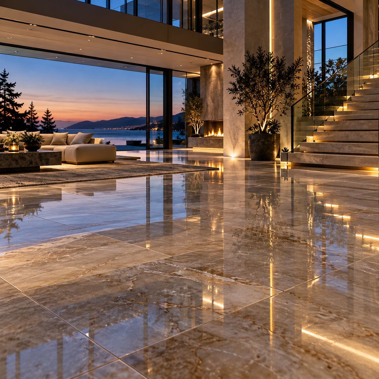 Mr. Marble and Stone tile and grout cleaning in Vancouver and Los Angeles, professionally restoring tile surfaces and grout lines to a clean, refreshed, polished finish in luxury residential and commercial spaces.