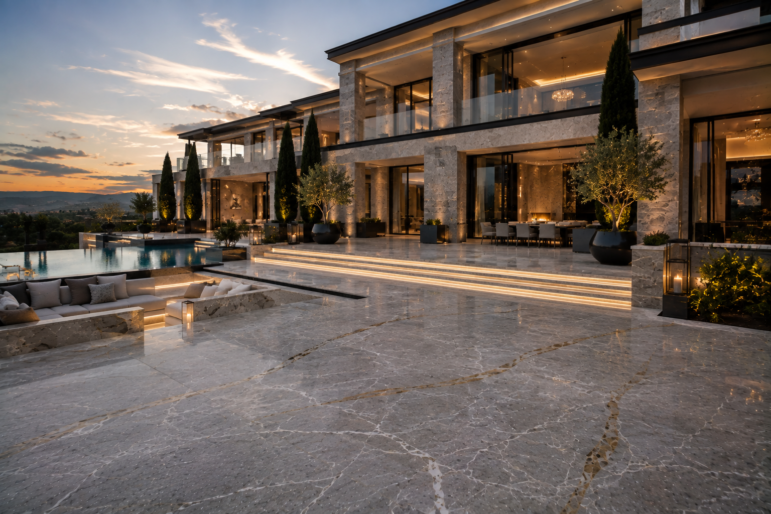 Quartzite exterior and patio restoration by Mr. Marble & Stone in Vancouver and Los Angeles.