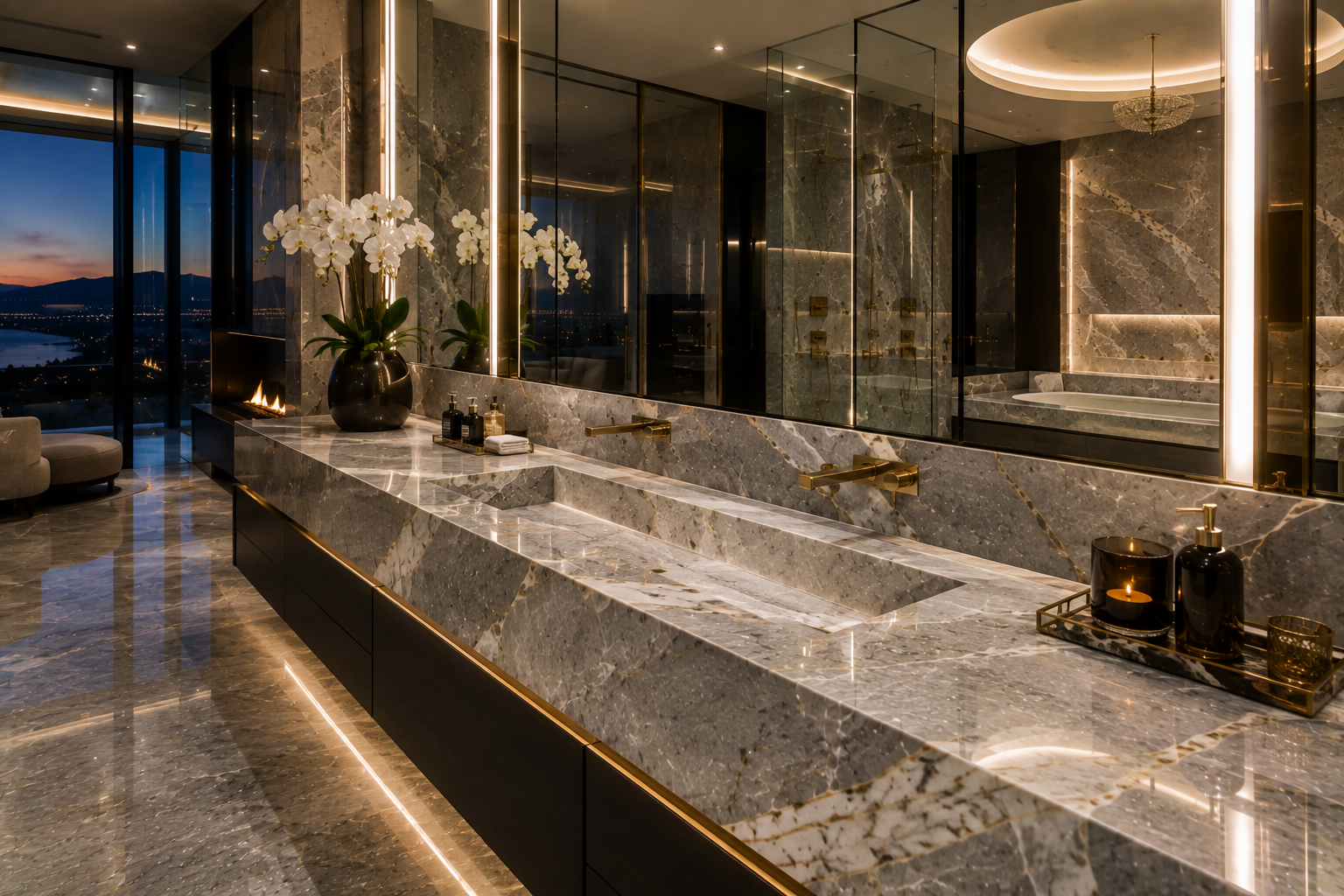 Quartzite vanity restoration by Mr. Marble & Stone in Vancouver and Los Angeles.