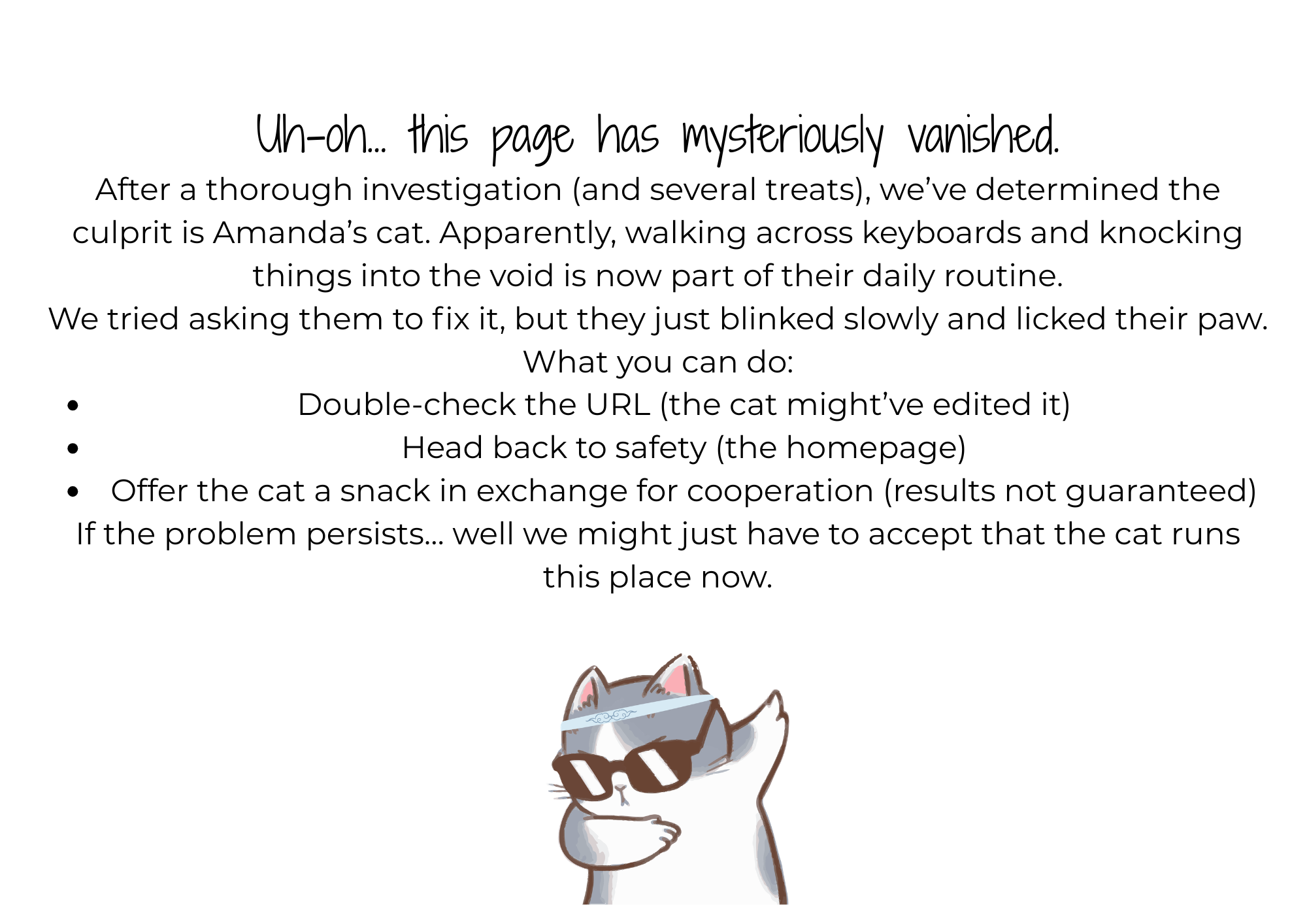 An illustrated cat wearing sunglasses and a headband, with a playful expression.