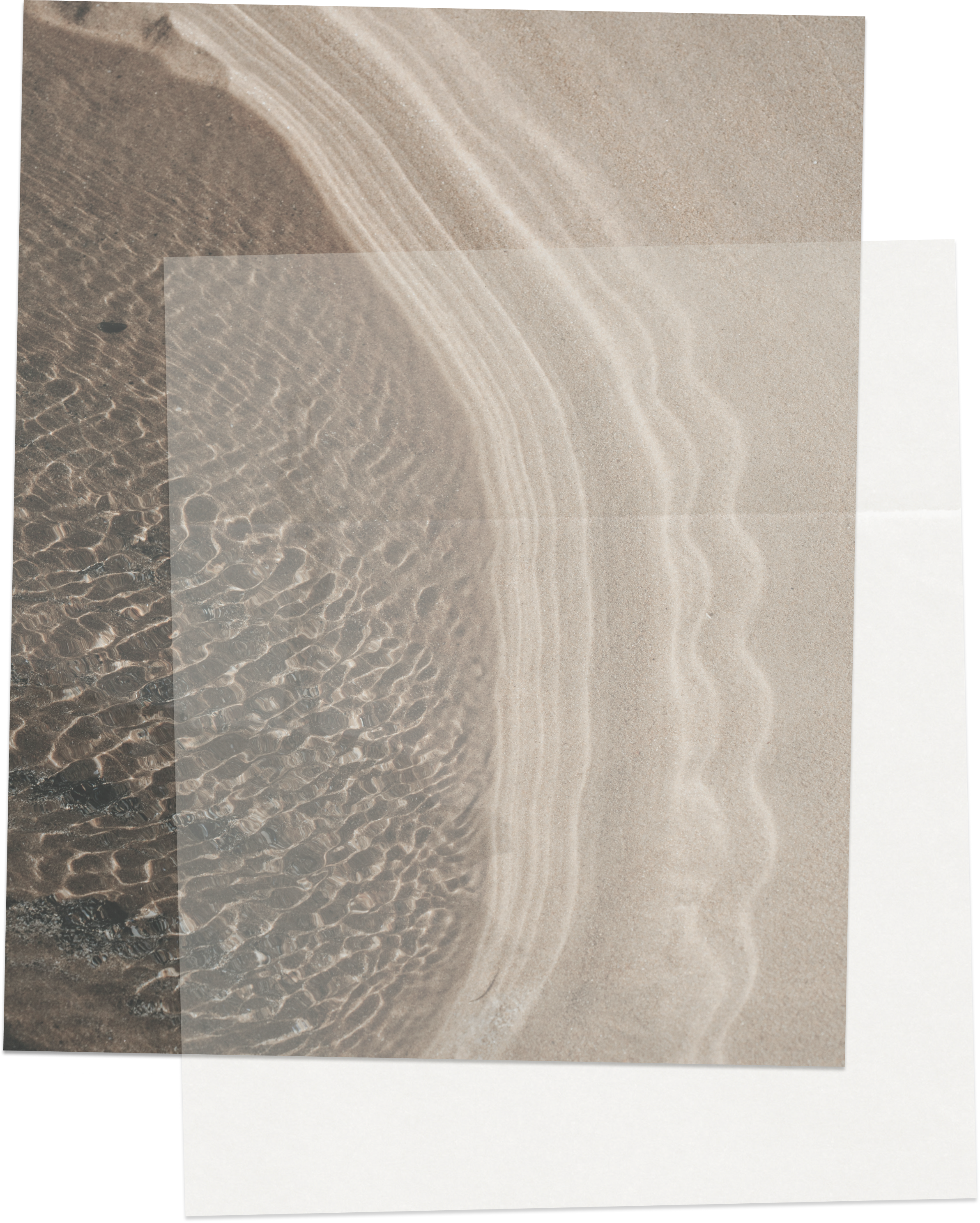 Close-up of a sandy beach with water ripples and wet sand along the shoreline.