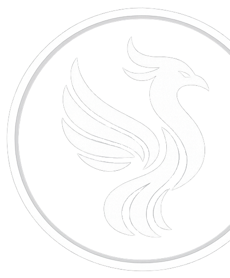 Phoenix black and white logo of a stylized bird with wings inside a circle.