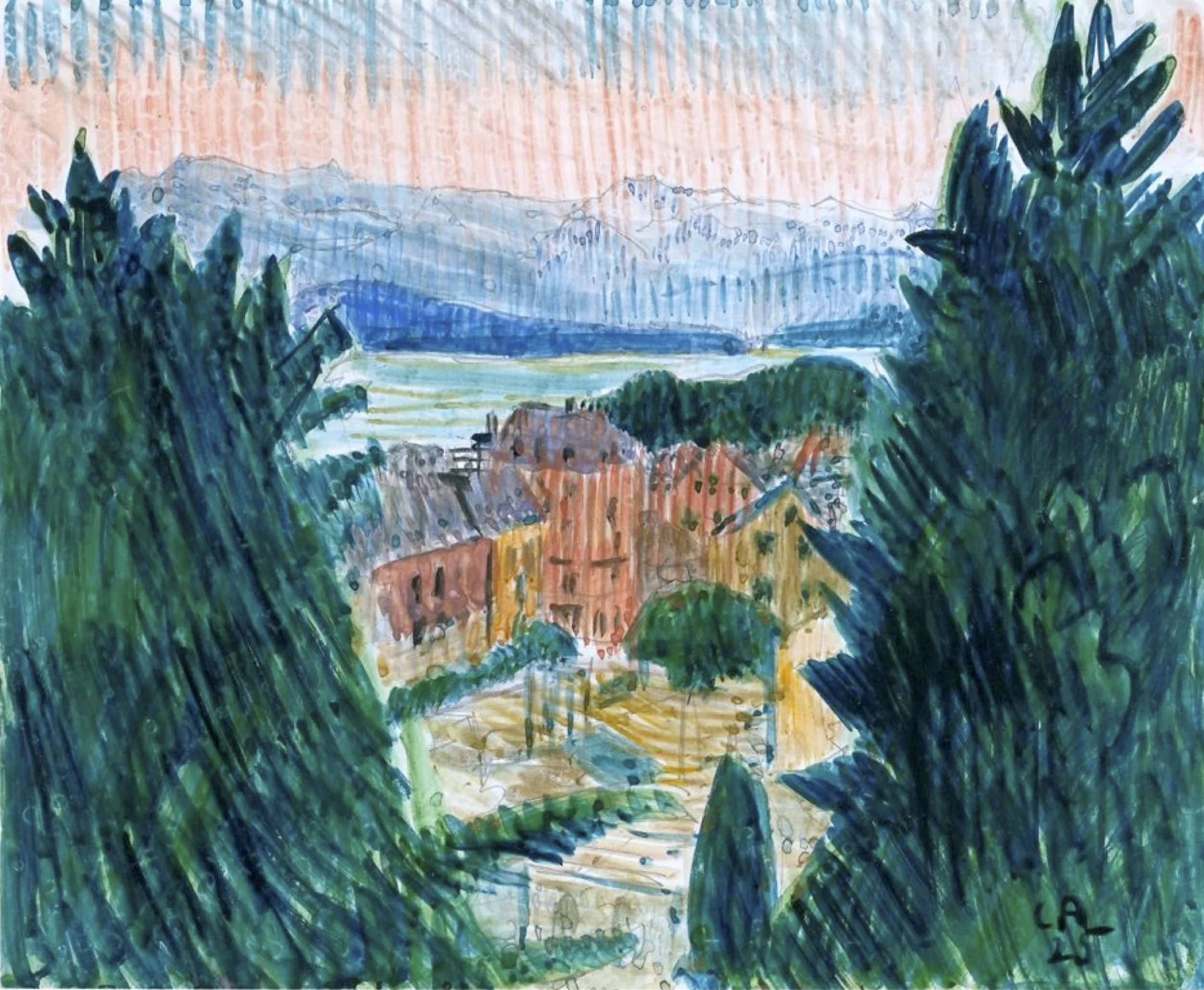 Am Thunersee, Blick gegen die Alpen, 1925