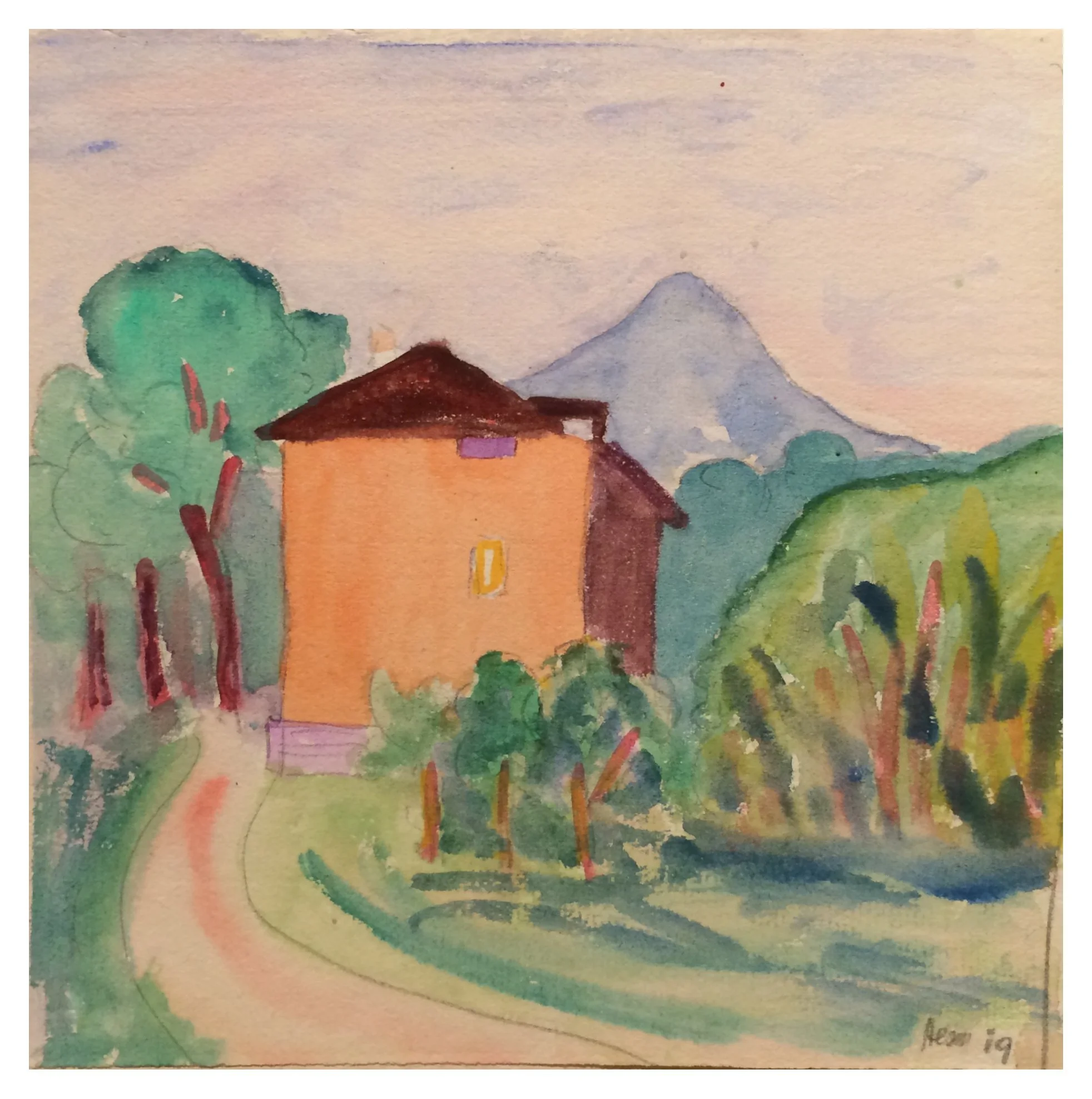 Haus, Weg, Bäume, Berg, 1919