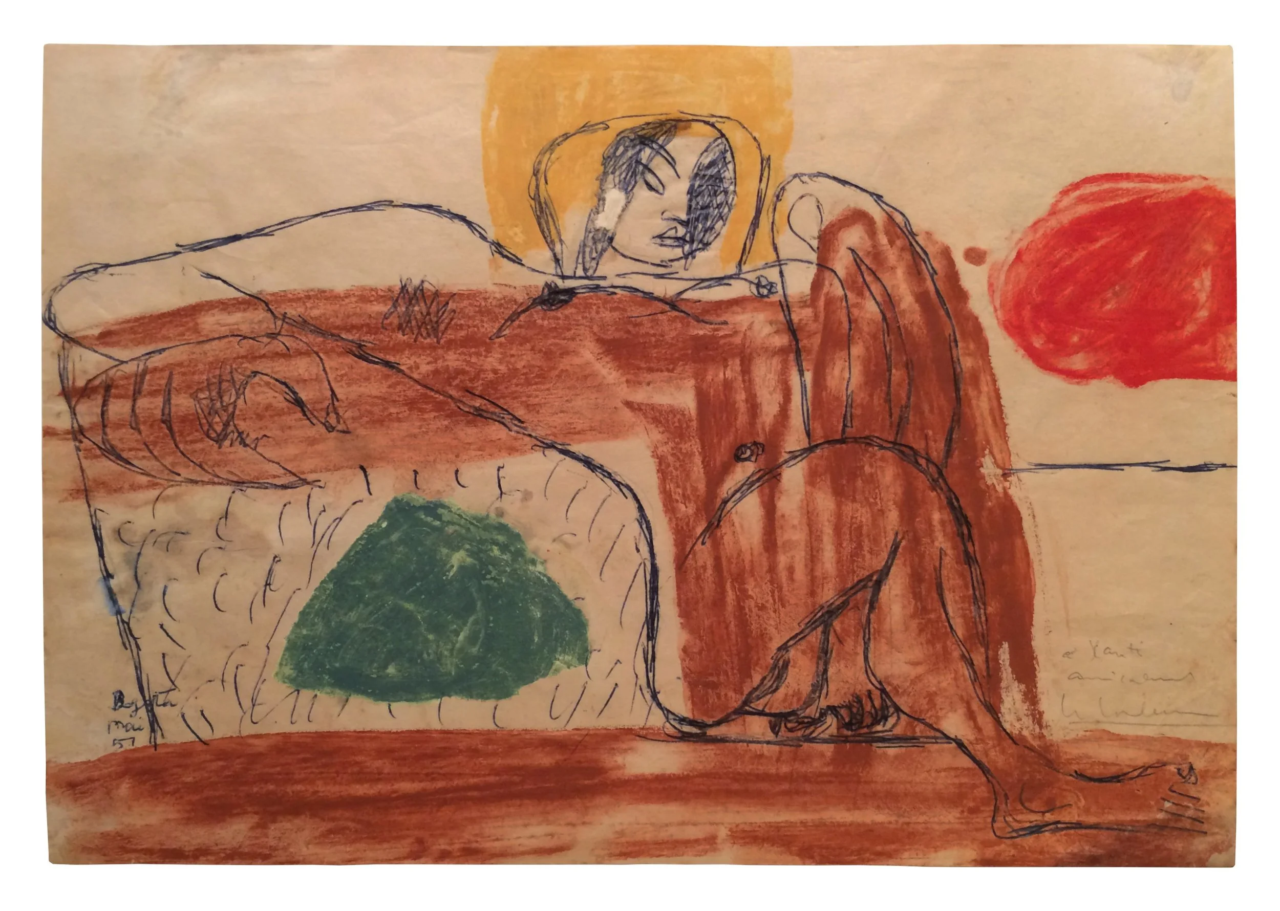 Le Corbusier drawing for Xanti Schawinsky, 1957