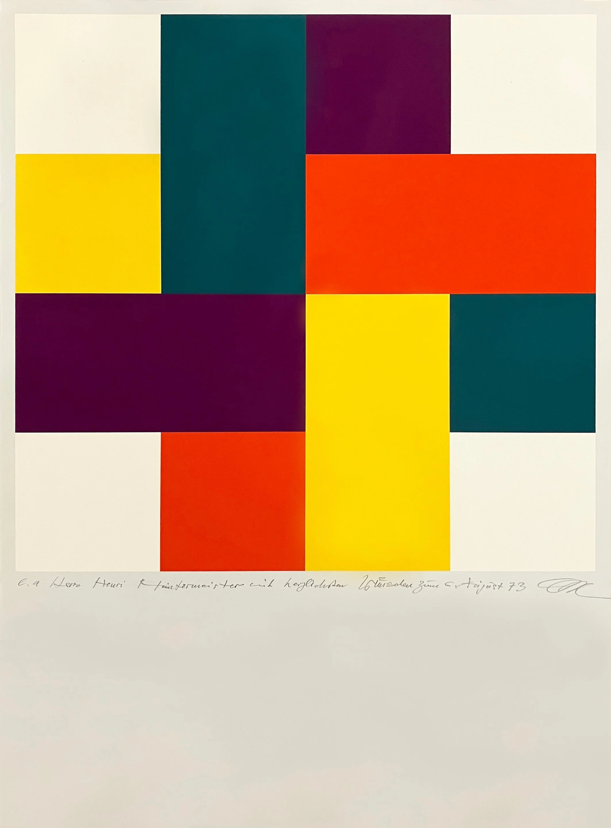 4 verschränkte Farbgruppen mit weissen Quadraten, 1970