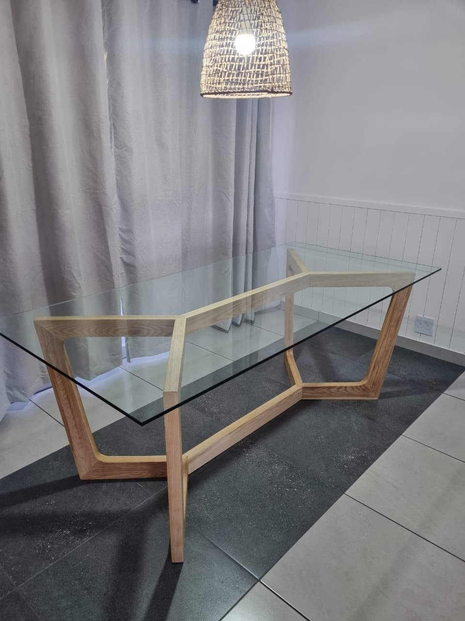 Modern Glass Table top with Ash Wood Table legs, modern house design