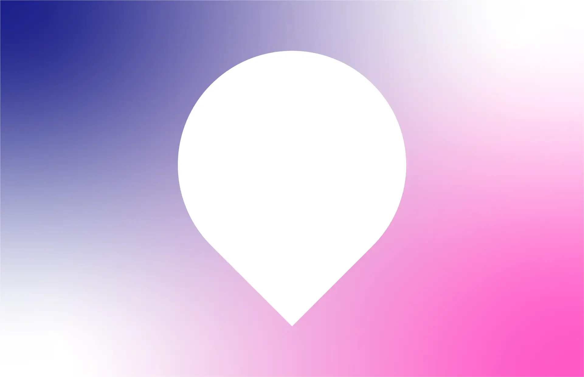 A gradient background with shades of blue, purple, pink, and white, and a large white location pin icon in the center.
