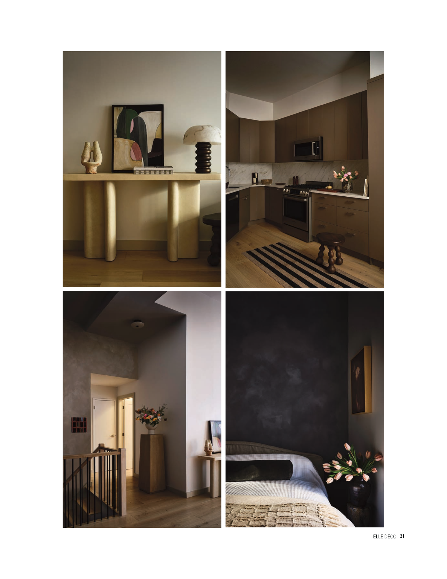 Elle Decoration  | Vanessa Katzen Design 
Print FeatureCarriage house details by Vanessa Katzen Design. A plaster console, a reimagined kitchen, a custom oak staircase and a limewashed bedroom.