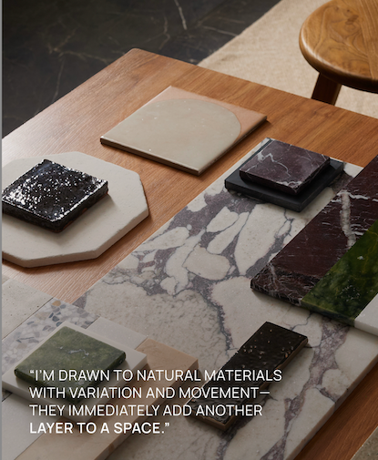 Natural stone, marble and textured tile selections from the Vanessa Katzen Design x TileBar collaboration