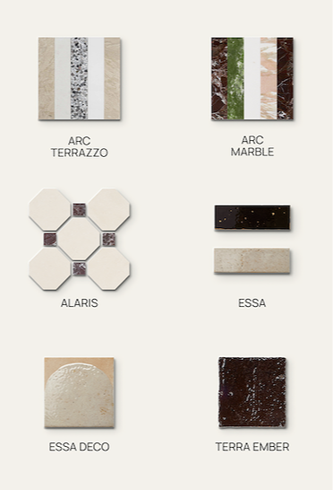 Alaris marble tile from the Vanessa Katzen Design x TileBar collaboration featuring cream and rose ston