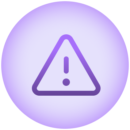 Warning icon with a purple triangle and exclamation mark inside on a light purple background.