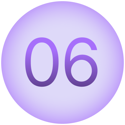 A purple circular button with the number six in the center.