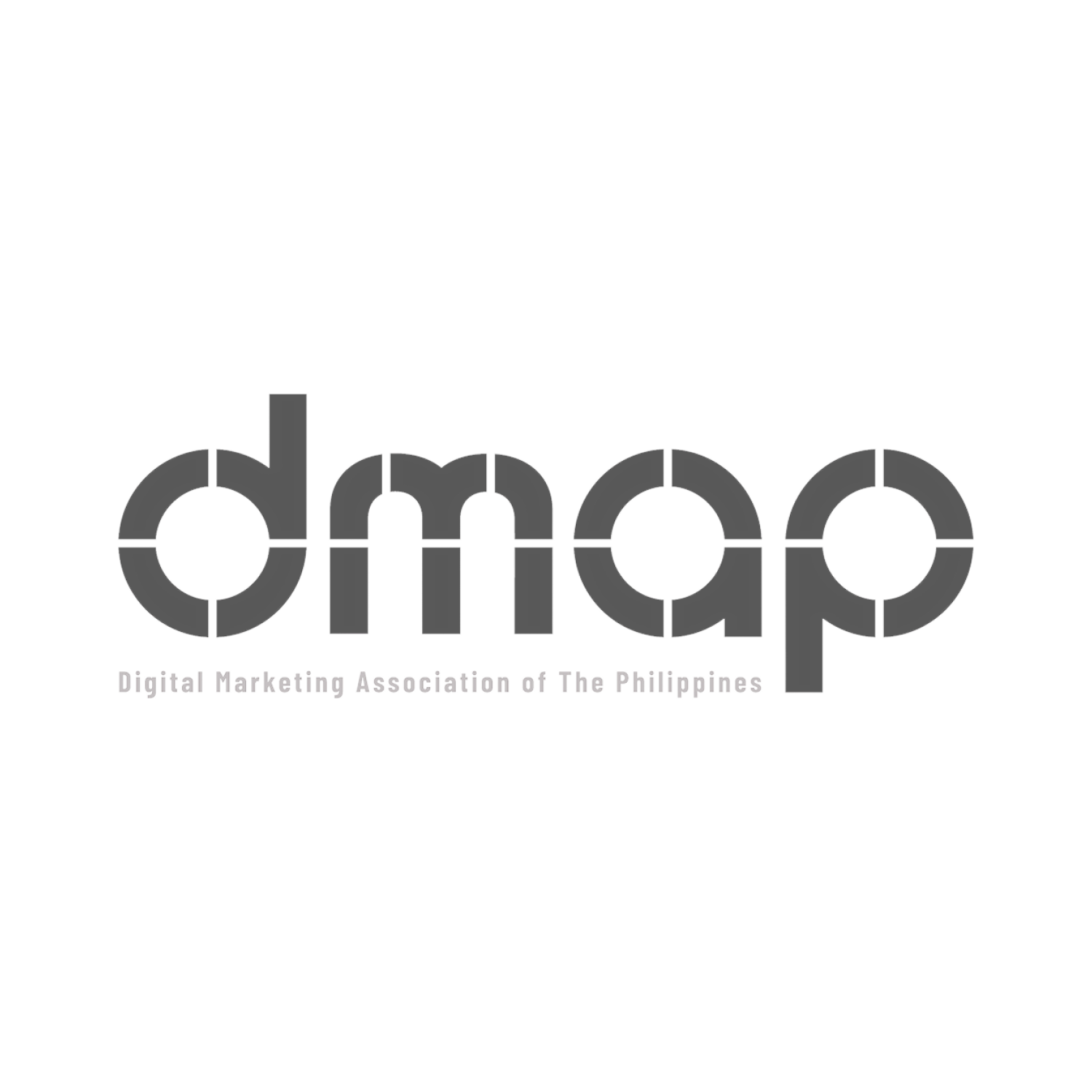 Logo for the Digital Marketing Association of The Philippines with stylized gray text dmap on a white circular background.