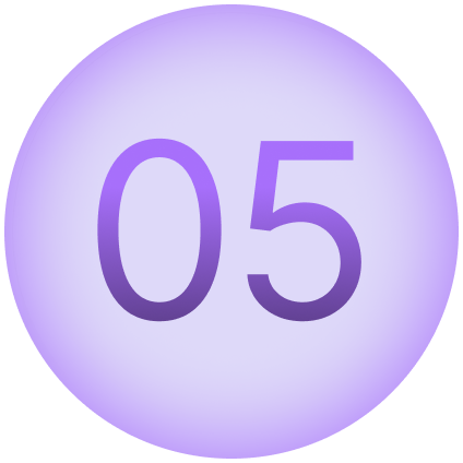 A purple and white gradient background with the number '05' in large purple font in the center.