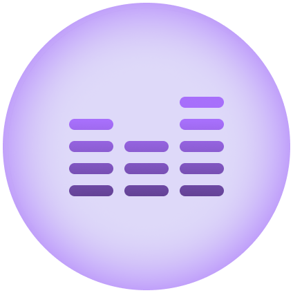 A light purple background with three vertical equalizer bars of varying heights, resembling an audio level display.
