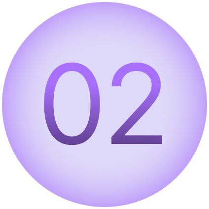 Purple and white number 02 on a gradient background.