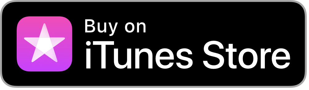 A digital banner with the iTunes Store logo, a purple square with a white star, and the text 'Buy on iTunes Store' in white letters on a black background.