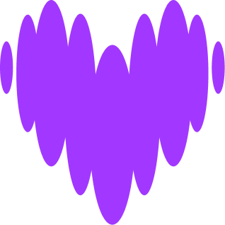 Deezer logo. A purple heart-shaped graphic with wavy edges on a black background. a French streaming service