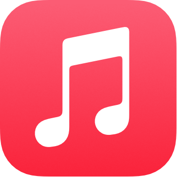 Apple Music logo. White music note icon on a pink background. The second largest streaming platform owned by the company Apple.