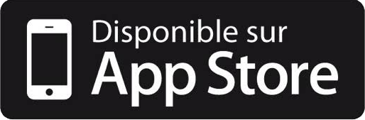 Logo blanc d'un smartphone avec le texte 'Disponible sur App Store' sur un fond noir.