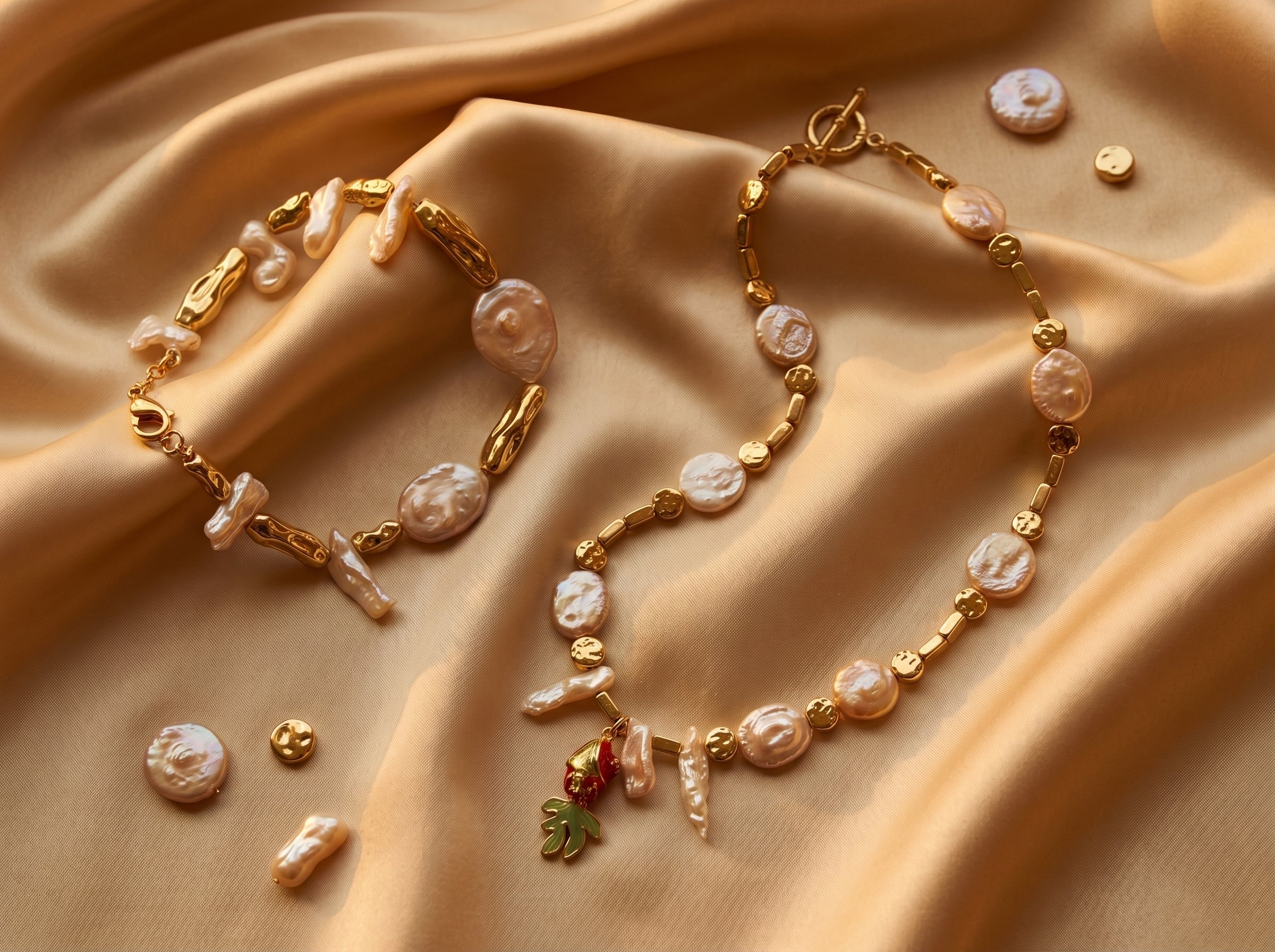 Twist and Shout Pearl Bracelet and Necklace Set with Fish Pendant