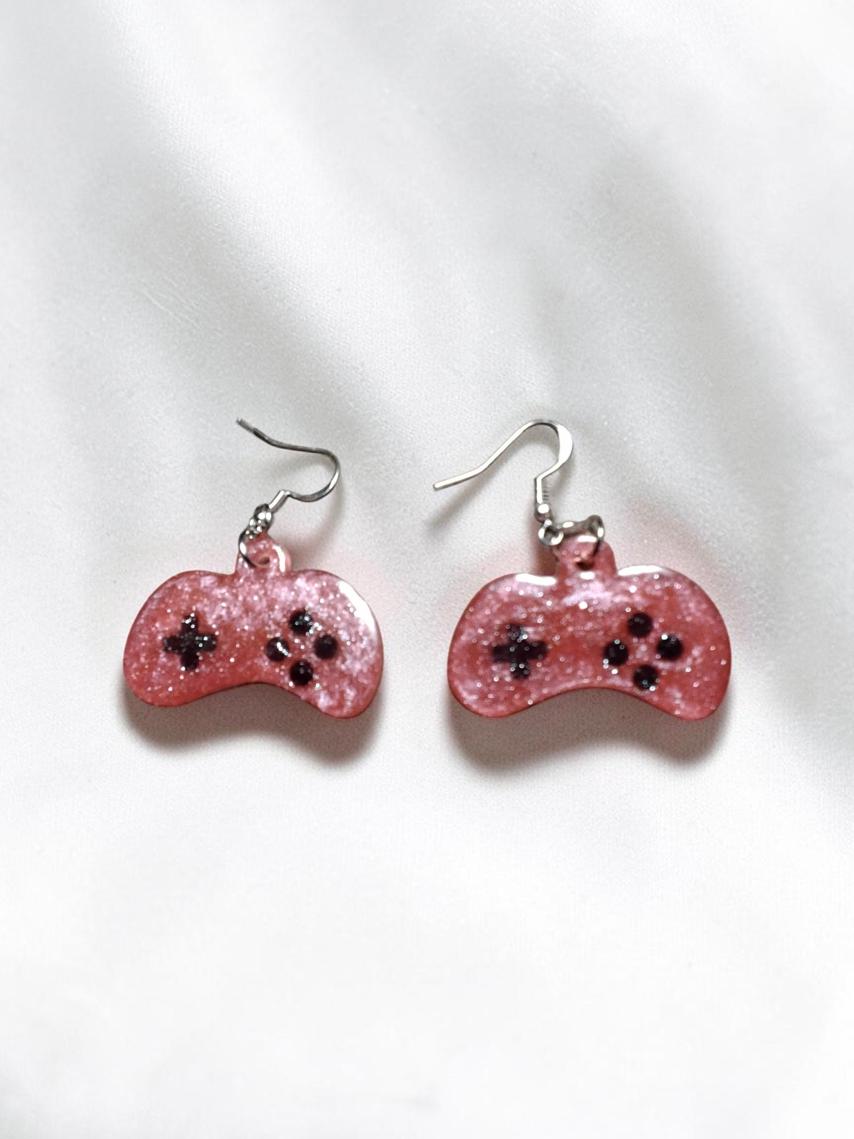 Glittery Pink Game Controller Earrings