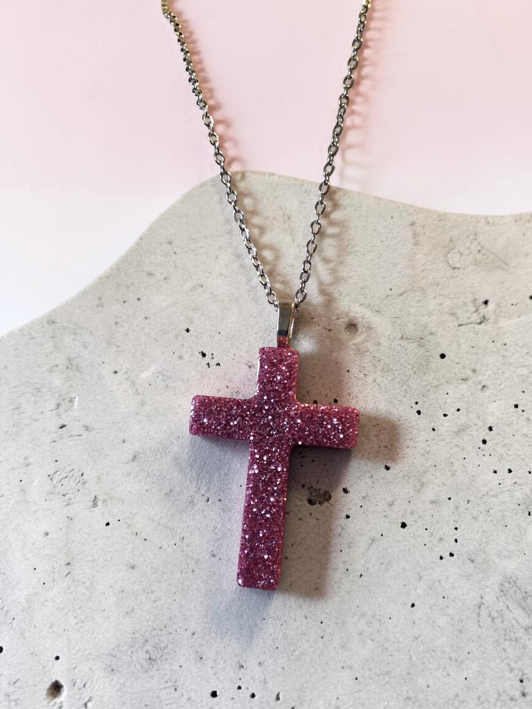 Glittering Pink Cross Pendant