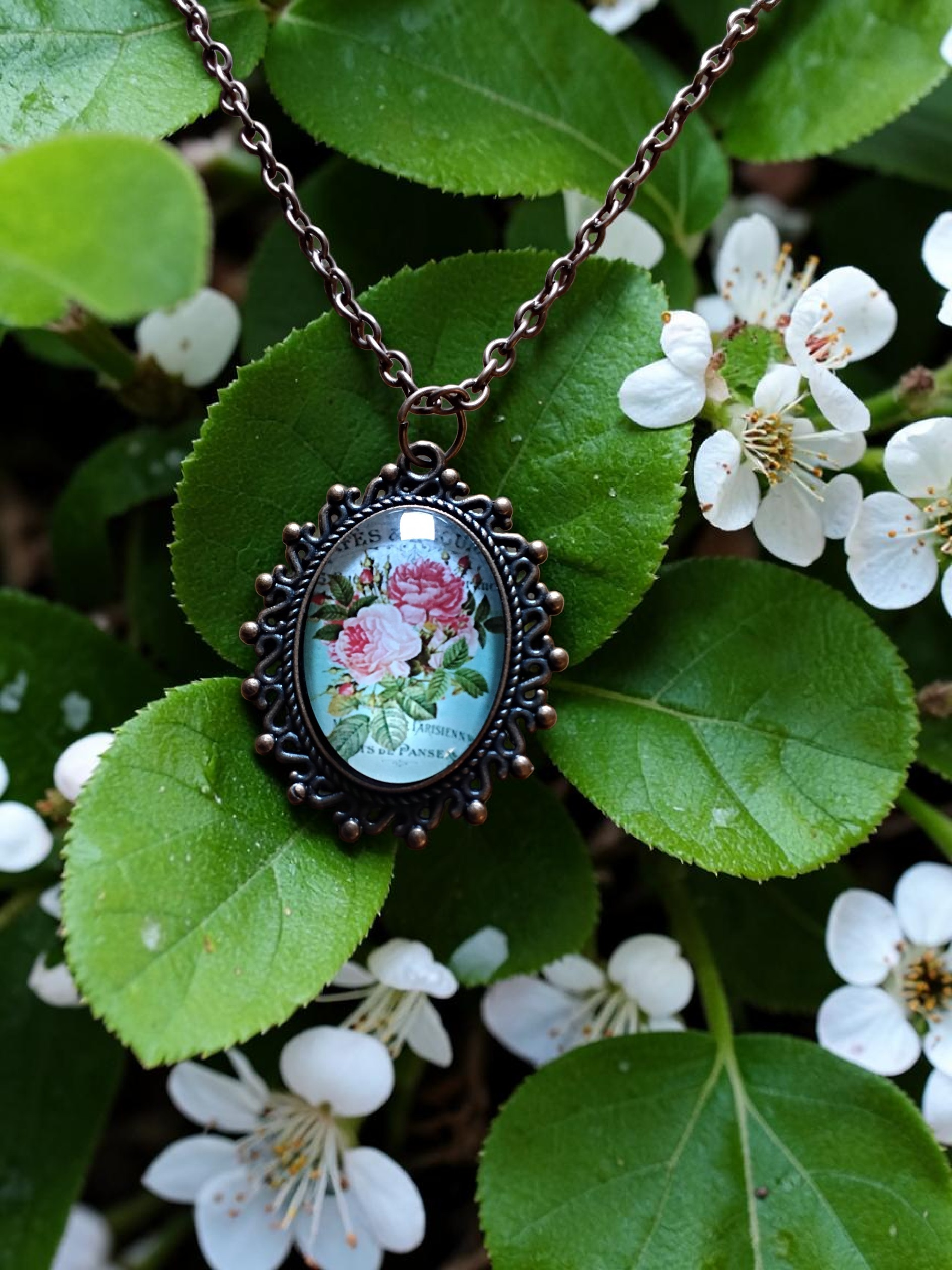 Vintage Floral Resin Necklace