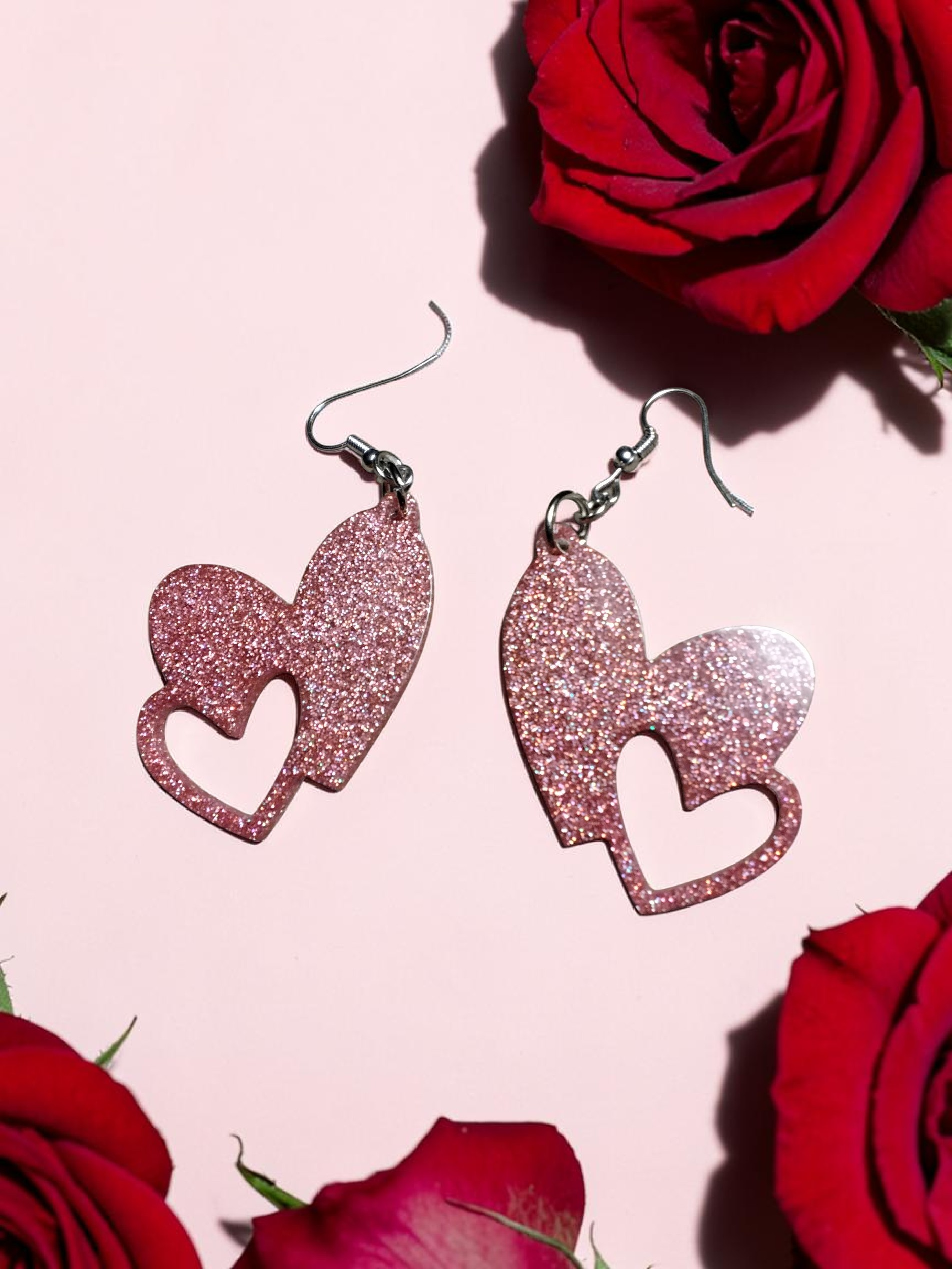 Glittery Heart Drop Earrings
